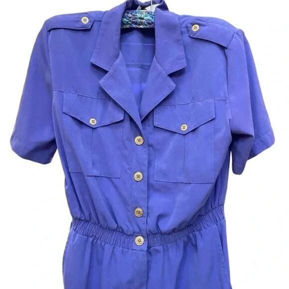 Vintage 70s–80s Saint Germain Paris Periwinkle Short-Sleeve Jumpsuit – Retro Dis - Picture 3 of 10